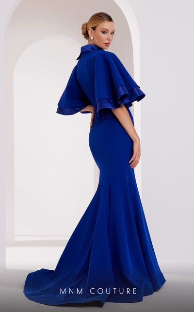 MNM Couture 2798: keyhole neck crepe gown with puffed sleeves. | Couture Shop LA