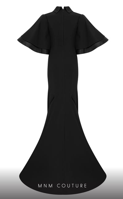 MNM Couture 2798: keyhole neck crepe gown with puffed sleeves. | Couture Shop LA