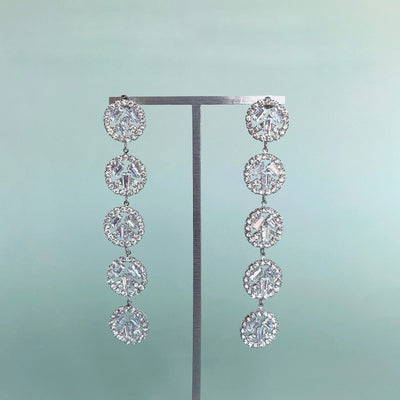 A21-E35 silver circle zircon earrings with polished elegance | Couture Shop LA