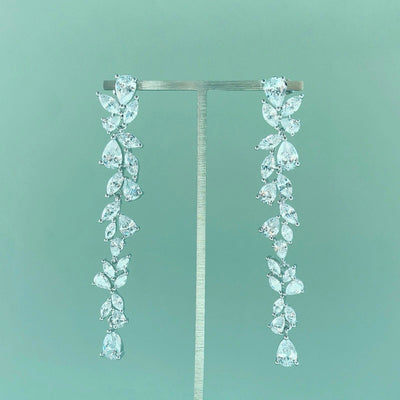 A21-E39 silver earrings with brilliant rhinestones and bold design| Couture Shop LA