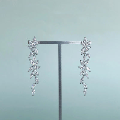 A21-E42 flower cascade zircon earrings with silver detailing | Couture Shop LA