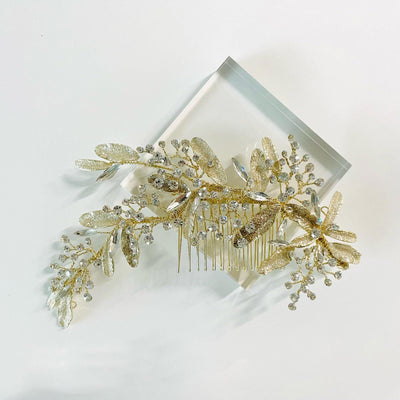 AUH1084 handcrafted gold headpiece featuring shimmering zircon accents| Couture Shop LA