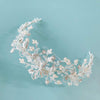 AUT504 handcrafted white flower beaded tiara adds ethereal elegance to any ensemble| Couture Shop LA