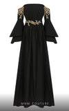 MNM Couture B1103 organza/rayon crepe dress with off-shoulder design and long sleeves. | Couture Shop LA