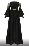 MNM Couture B1103 organza/rayon crepe dress with off-shoulder design and long sleeves. | Couture Shop LA