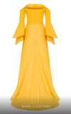MNM Couture B1103 organza/rayon crepe dress with off-shoulder design and long sleeves. | Couture Shop LA