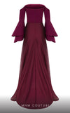 MNM Couture B1103 organza/rayon crepe dress with off-shoulder design and long sleeves. | Couture Shop LA