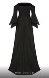 MNM Couture B1103 organza/rayon crepe dress with off-shoulder design and long sleeves. | Couture Shop LA