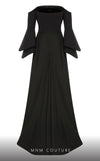MNM Couture B1103 organza/rayon crepe dress with off-shoulder design and long sleeves. | Couture Shop LA