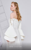 MNM Couture B1103 organza/rayon crepe dress with off-shoulder design and long sleeves. | Couture Shop LA