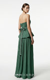 MNM Couture B1186 strapless pleated organza A-line gown with arched neckline, basket-weave bodice, peplum, and waist-accentuating belt | Couture Shop LA.