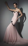 Pink crepe and tulle luxury gala gown with sequined bow MNM Couture B1203