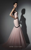 Pink crepe and tulle luxury gala gown with sequined bow MNM Couture B1203