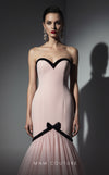 Pink crepe and tulle luxury gala gown with sequined bow MNM Couture B1203