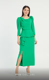 GLAM by MNM Couture DZ1064 round neck midi dress with 3/4 sleeves in soft polyester. | Couture Shop LA