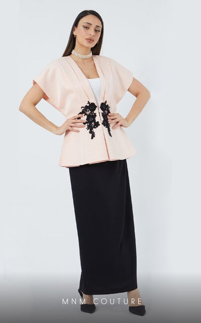 GLAM by MNM Couture DZ2425 two-piece deep V-neck midi dress with contemporary flair. | Couture Shop LA