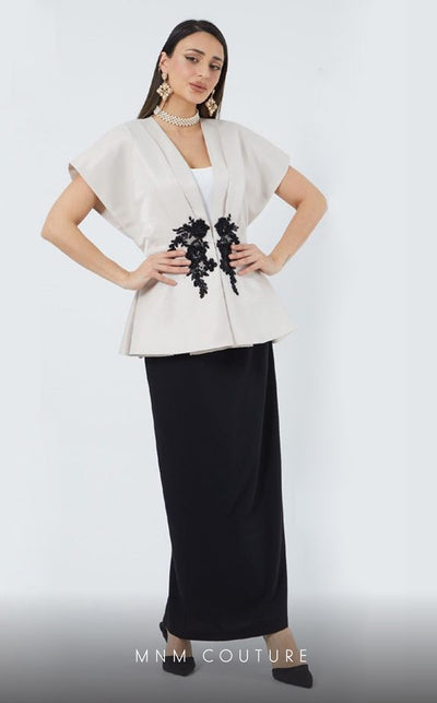 GLAM by MNM Couture DZ2425 two-piece deep V-neck midi dress with contemporary flair. | Couture Shop LA