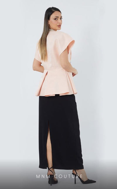 GLAM by MNM Couture DZ2425 two-piece deep V-neck midi dress with contemporary flair. | Couture Shop LA