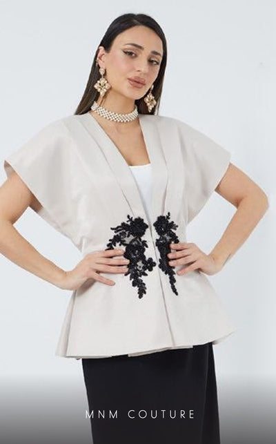 GLAM by MNM Couture DZ2425 two-piece deep V-neck midi dress with contemporary flair. | Couture Shop LA