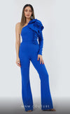 GLAM by MNM Couture DZ3182 one-shoulder diagonal neck jumpsuit with modern elegance. | Couture Shop LA