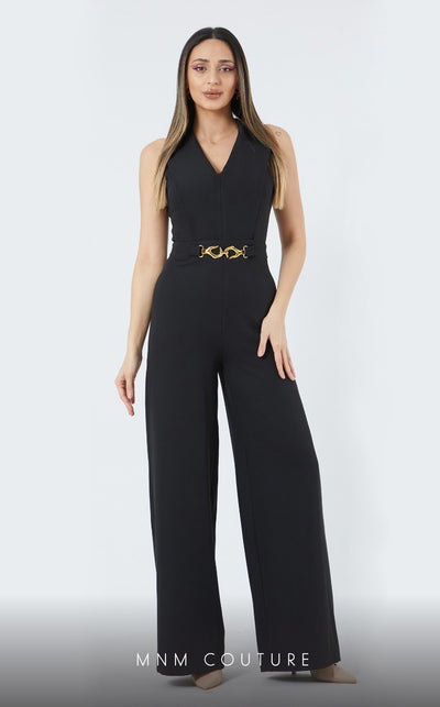 GLAM by MNM Couture DZ3194 sleeveless V-neck jumpsuit with minimalist allure. | Couture Shop LA