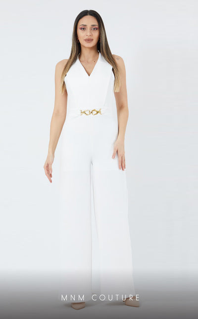 GLAM by MNM Couture DZ3194 sleeveless V-neck jumpsuit with minimalist allure. | Couture Shop LA
