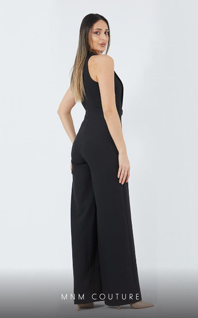 GLAM by MNM Couture DZ3194 sleeveless V-neck jumpsuit with minimalist allure. | Couture Shop LA