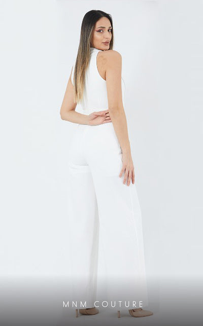 GLAM by MNM Couture DZ3194 sleeveless V-neck jumpsuit with minimalist allure. | Couture Shop LA