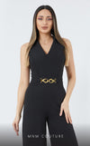 GLAM by MNM Couture DZ3194 sleeveless V-neck jumpsuit with minimalist allure. | Couture Shop LA
