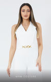 GLAM by MNM Couture DZ3194 sleeveless V-neck jumpsuit with minimalist allure. | Couture Shop LA