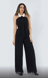 GLAM by MNM Couture DZ3565 halter tuxedo collar jumpsuit with bold tailoring. | Couture Shop LA