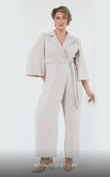 GLAM by MNM Couture DZ407B V-neck jumpsuit with 3/4 sleeves and sleek tailoring. | Couture Shop LA