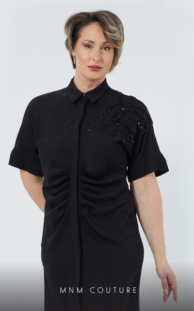 GLAM by MNM Couture DZ414B short sleeve collar t-shirt dress with modern polish. | Couture Shop LA