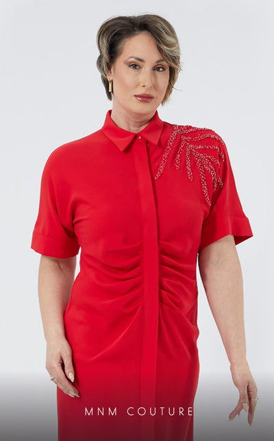 GLAM by MNM Couture DZ414B short sleeve collar t-shirt dress with modern polish. | Couture Shop LA