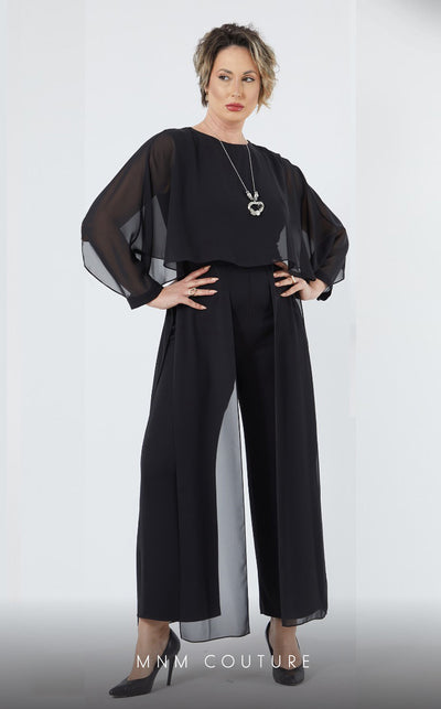 GLAM by MNM Couture DZ449B short sleeve round neck jumpsuit with refined structure. | Couture Shop LA