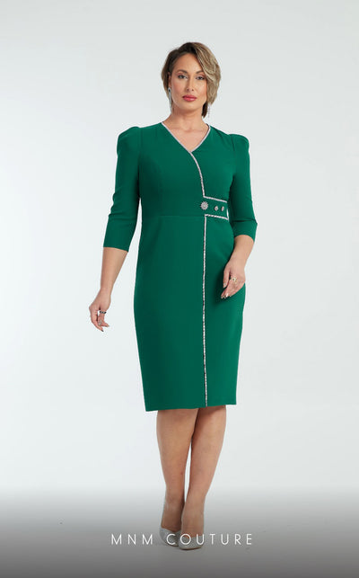 GLAM by MNM Couture DZ8263B 3/4 sleeve V-neck midi dress with timeless appeal. | Couture Shop LA