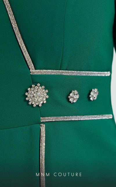 GLAM by MNM Couture DZ8263B 3/4 sleeve V-neck midi dress with timeless appeal. | Couture Shop LA