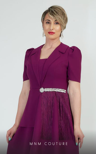 GLAM by MNM Couture DZ8265B short sleeve V-neck midi dress with classic flair. | Couture Shop LA