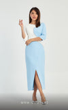 GLAM by MNM Couture DZ8319 3/4 sleeve round neck midi dress with graceful elegance. | Couture Shop LA