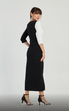 GLAM by MNM Couture DZ8319 3/4 sleeve round neck midi dress with graceful elegance. | Couture Shop LA