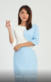 GLAM by MNM Couture DZ8319 3/4 sleeve round neck midi dress with graceful elegance. | Couture Shop LA