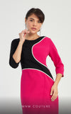 GLAM by MNM Couture DZ8319 3/4 sleeve round neck midi dress with graceful elegance. | Couture Shop LA