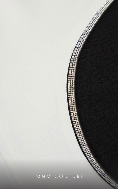 GLAM by MNM Couture DZ8319 3/4 sleeve round neck midi dress with graceful elegance. | Couture Shop LA