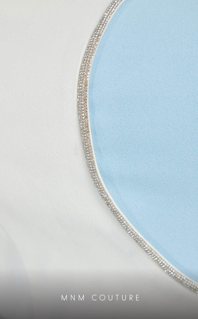 GLAM by MNM Couture DZ8319 3/4 sleeve round neck midi dress with graceful elegance. | Couture Shop LA