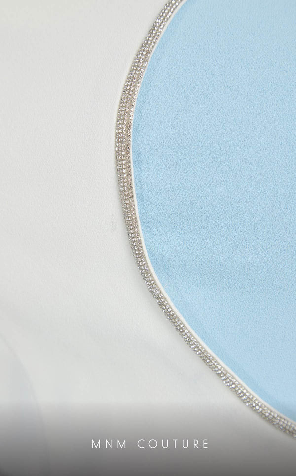 GLAM by MNM Couture DZ8319 3/4 sleeve round neck midi dress with graceful elegance. | Couture Shop LA