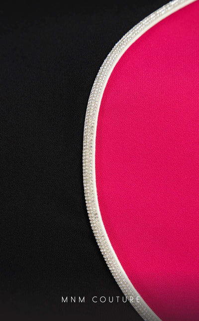 GLAM by MNM Couture DZ8319 3/4 sleeve round neck midi dress with graceful elegance. | Couture Shop LA