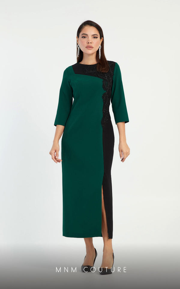 GLAM by MNM Couture DZ8320: 3/4 Sleeve Round Neck Midi Dress GLAM by MNM Couture DZ8320: 3/4 Sleeve Round Neck Midi Dress