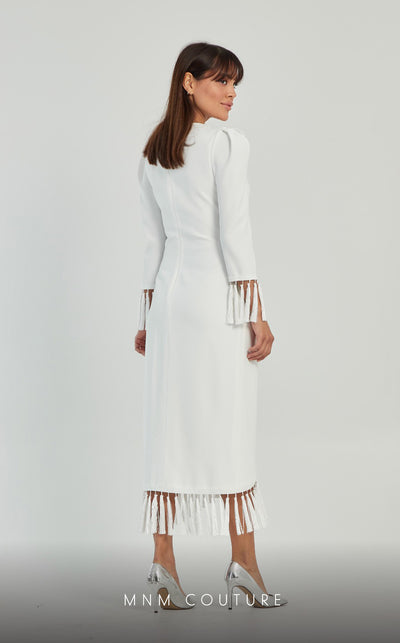 GLAM by MNM Couture DZ8322 long sleeve V-neck midi dress with effortless sophistication. | Couture Shop LA