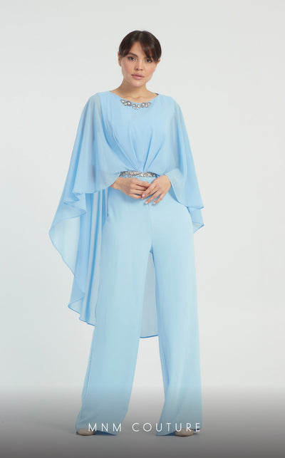 GLAM by MNM Couture DZ8331 long sleeve round neck jumpsuit with sleek tailoring. | Couture Shop LA