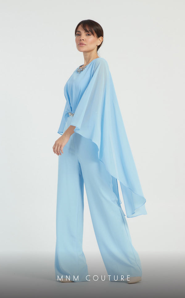GLAM by MNM Couture DZ8331 long sleeve round neck jumpsuit with sleek tailoring. | Couture Shop LA